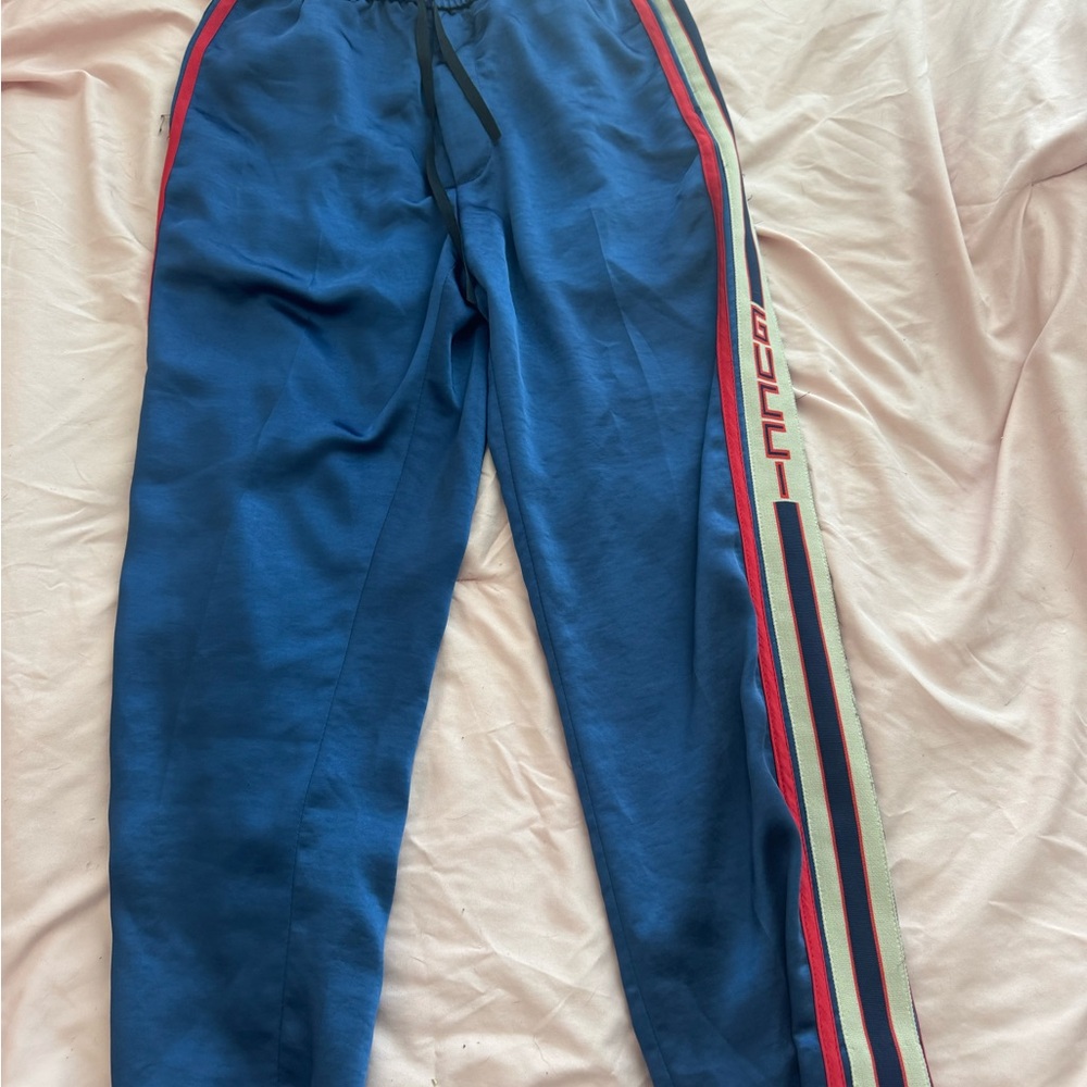 Gucci Blue Joggers with Red and Green Accents